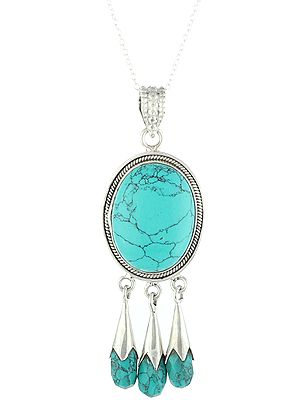 Sterling Silver Faux-Turquoise Pendant with Dangling Faceted Stones