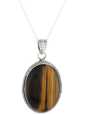 Sterling Silver Pendant with Large Tiger-Eye Gemstone