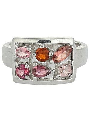Sterling Silver Multi Color Tourmaline Stone Ring