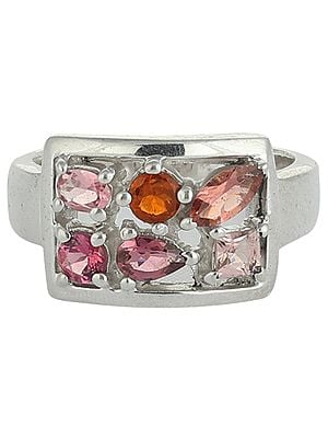 Sterling Silver Multi-Color Tourmaline Stone Ring