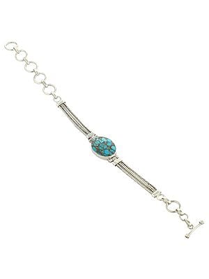 Turquoise Studded Sterling Silver Chain Bracelet