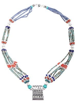 Multi Stone Necklace With Turquoise, Lapis Lazuli and Coral