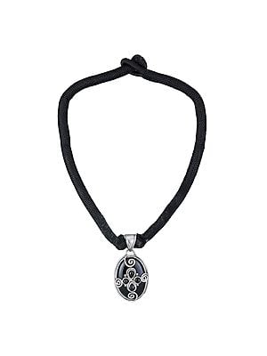Rope Necklace with Sterling Silver and Black-Onyx Stone Pendant