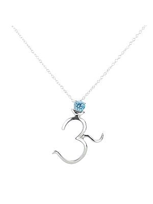 Sterling Silver Om Pendant Studded with Blue Topaz