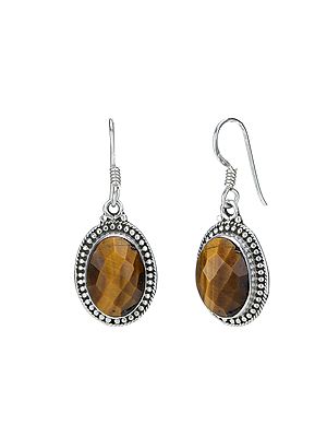Sterling Silver Earrings with Faceted Tiger Eye Stone