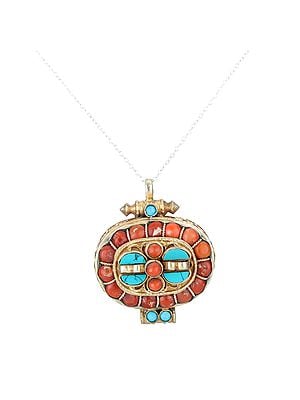 Dorje Box Pendant with Coral and Turquoise Stone