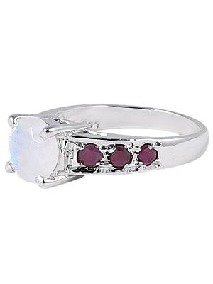 Sterling Silver Designer Ring with Gemstones