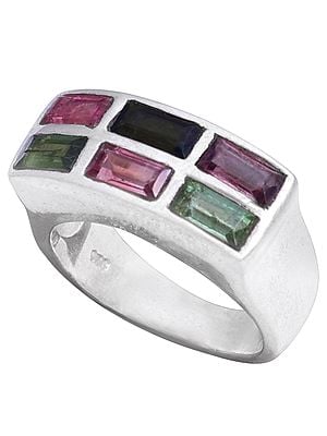 Sterling Silver Ring with Multi-Tourmaline Crystals