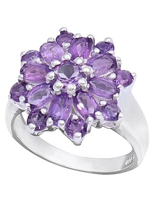 Sterling Silver Ring with Floral Amethyst Stone