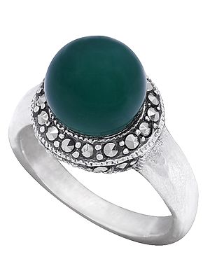 Sterling Silver Ring Studded with Green Onyx Stone