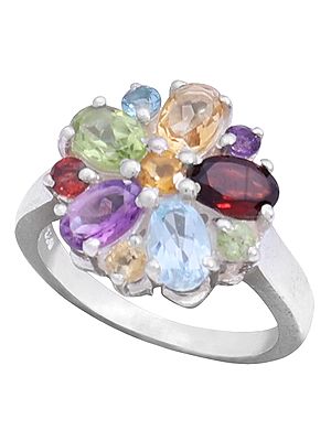 Sterling Silver Ring with Garnet Citrine Blue Topaz Peridot and Amethyst