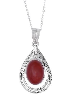 Sterling Silver Pendant with Oval Carnelian Stone