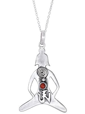 Sterling Silver Yoga Mudra Pendant with Red Coral