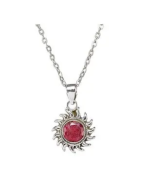 Sterling Silver Sun Pendant with Faceted Gemstone