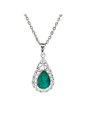 Sterling Silver Pendant with Faceted Drop Shaped Gemstone
