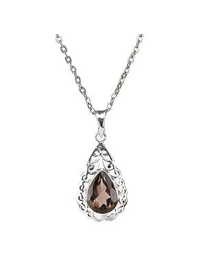 Sterling Silver Pendant with Faceted Drop Shaped Gemstone