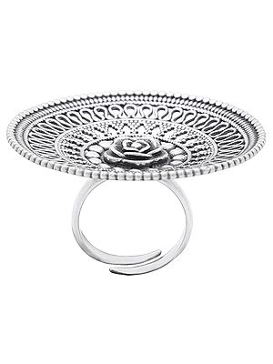 Big Designer Sterling Silver Ring with Flower in Centre