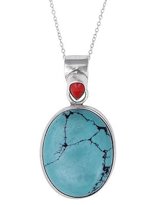 Sterling Silver Pendant with Faux Turquoise and Faux Coral
