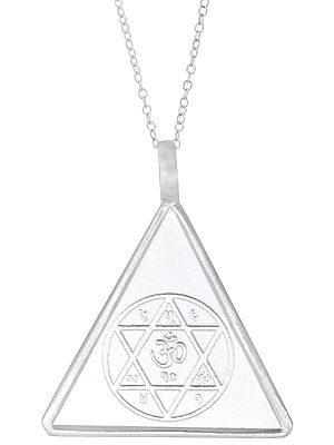 Triangular Pendant with Swastik and Om in Shatkona