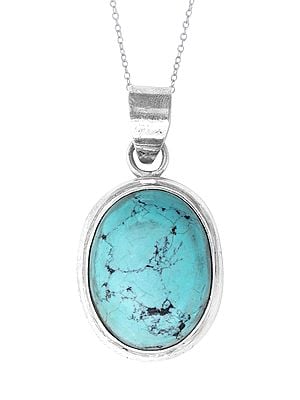 Oval Shaped Turquoise Studded Sterling Silver Pendant