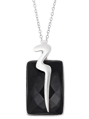 Stylized Sterling Silver Pendant with Faceted Black Onyx Gemstone