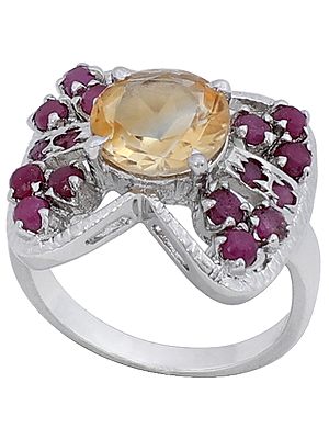 Super Fine Butterfly Ring Studded with Yellow Topaz and Rubies
