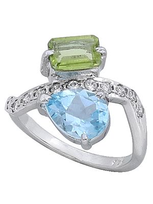 Super Fine Beautiful Ring with Peridot Blue Topaz and Cubic Zirconia