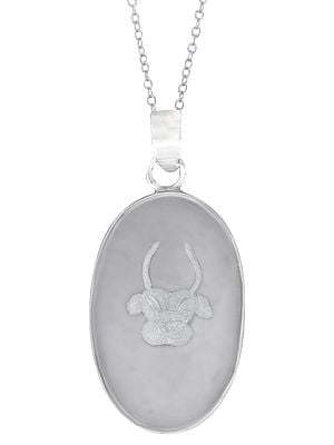Sterling Silver Pendant with Bull Image in Crystal Glass