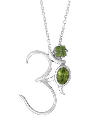 Sterling Silver Om (AUM) Pendant with Peridot Stone
