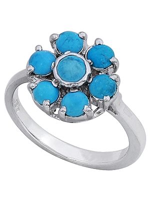 Superfine Sterling Silver Ring with Floral Turquoise Stone