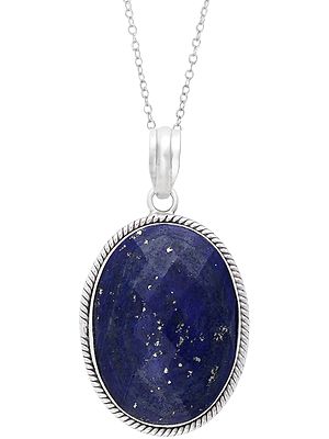 Faceted Oval Lapis Lazuli Framed in Sterling Silver Pendant