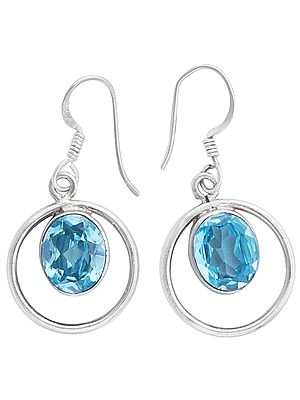 Faceted Blue Topaz Earrings Made in Sterling Silver