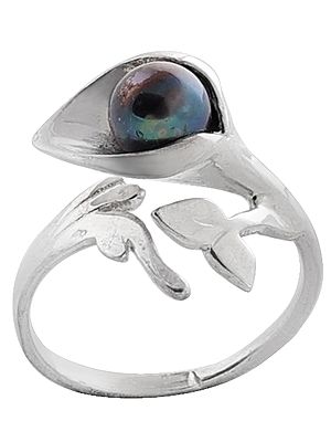 Superfine Black Pearl Studded Ring Made in Sterling Silver (Adjustable Size)