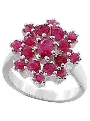 Superfine Floral Ruby Gemstone Ring Made in Sterling Silver