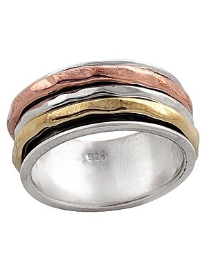 Three Tone Meditation Spinner Ring Made in Sterling Silver