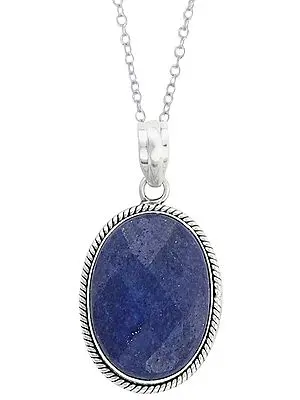 Faceted Oval Lapis Lazuli Framed in Sterling Silver Pendant