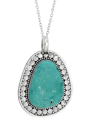 Large Turquoise Stone Studded in Stylish Sterling Silver Pendant