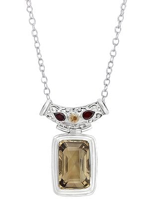 Sterling Silver Pendant Studded with Yellow Topaz and Garnet Stone