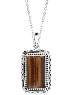 Sterling Silver Pendant with Large Tiger-Eye Gemstone