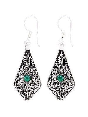 Lace Pattern Sterling Silver Earrings with Gemstone