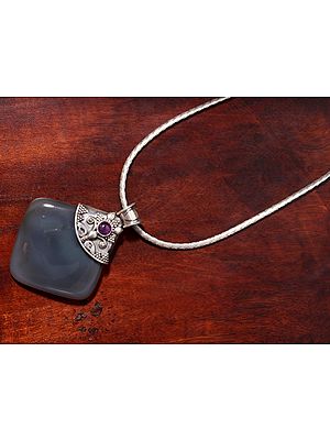 Sterling Silver Pendant with Gray Agate and Amethyst Stone