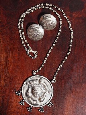 Devi Mask Sterling Silver Pendant with Earring Set