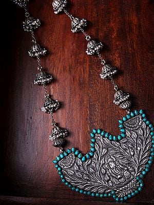 Sterling Silver Lord Ganesha Diya Shape Necklace