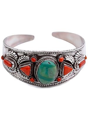 Turquoise and Coral Cuff Bracelet