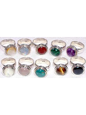 Assorted Lot of 10 Gemstone Rings