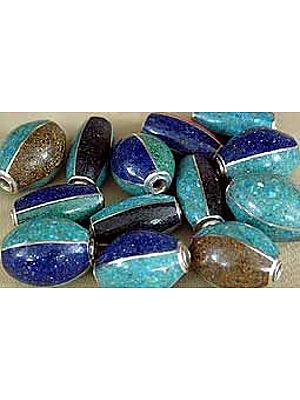Assorted Pairs of Inlaid Silver Beads