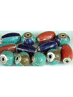 Assorted Pairs of Inlaid Silver Beads
