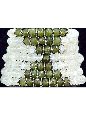 Bracelet of Faceted Green Tourmaline and Moonstone