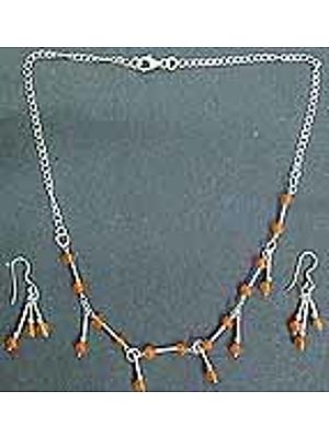 Carnelian Ball Necklace Set with Earrings