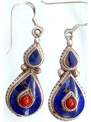 Coral Tops with Inlay of Lapis Lazuli